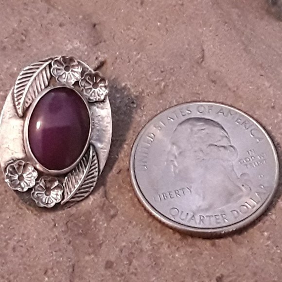 Southwestern Style Sterling & Sugilite Cabochon Leaf and Flower Post Earrings - Picture 2 of 5